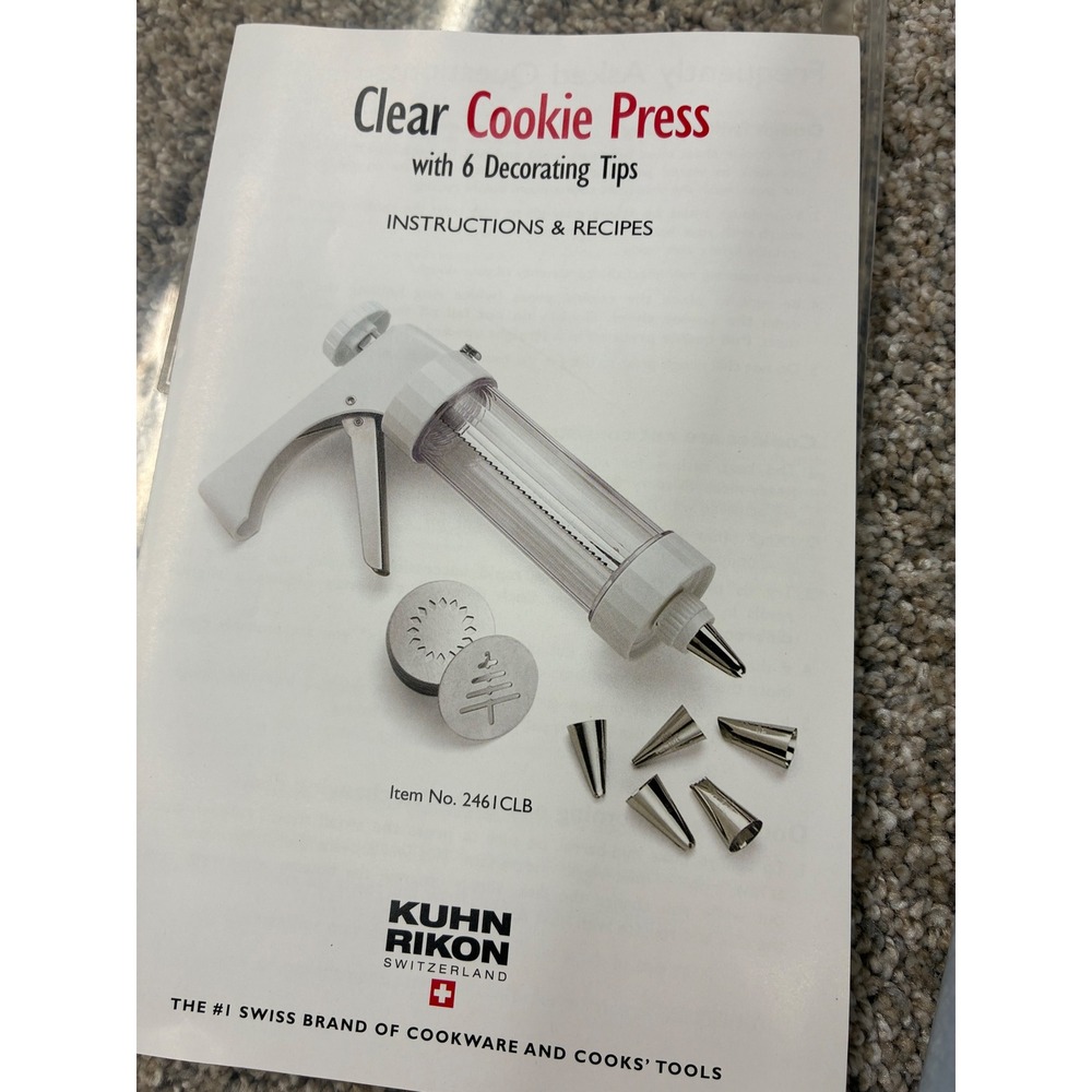 Kuhn Rikon Clear Cookie Press 2461CLB 14 Discs 6 Decorating Tips Swiss Design